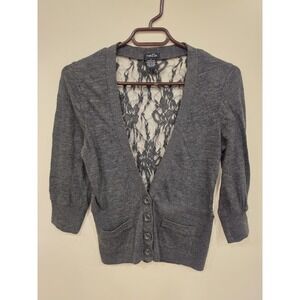 Vintage Y2K Rue21 Gray Floral Lace Sequin Cardigan Large Goth Grunge Scene